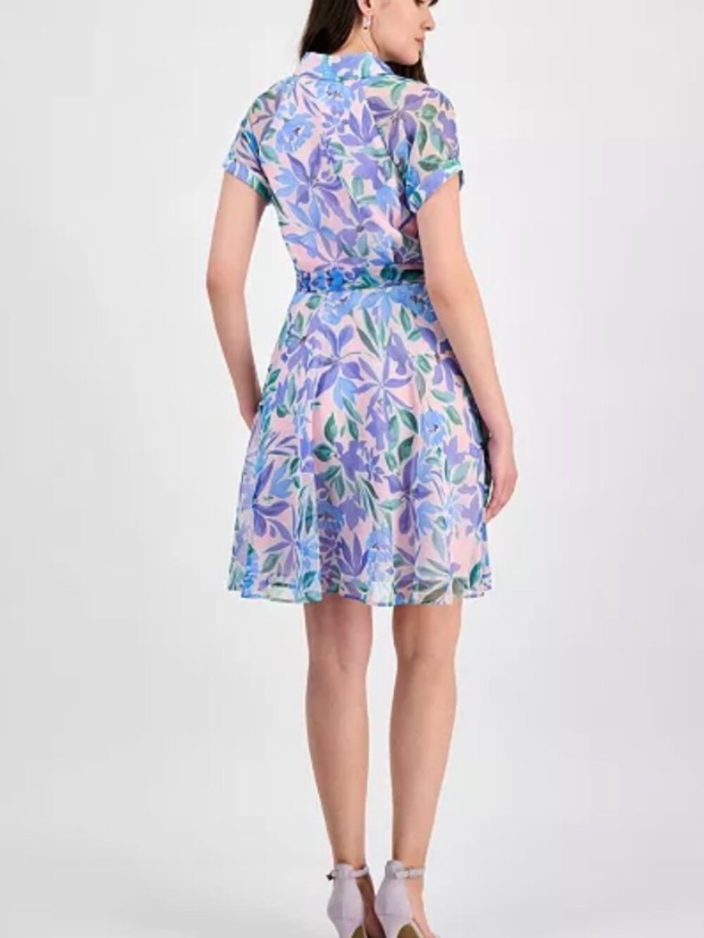 NWT (Other) Tahari Shadow-Striped Floral Print Belted Mini/Midi Dress. Size 4 - Picture 4 of 16